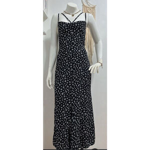 Women's Zara Floral Print Maxi Midi Dress, Size M, Black